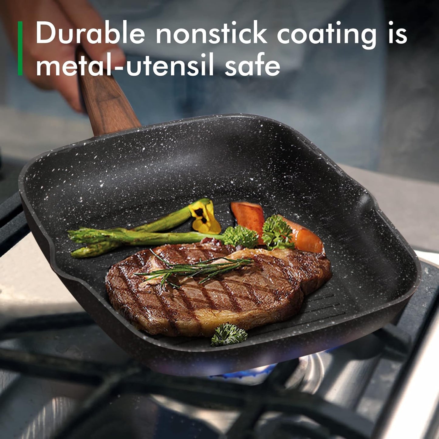 MAISON ARTS 30 Piece Pots and Pans Set Non Stick, Kitchen Cookware & Bakeware Sets with Nonstick Granite Coating, Baking Tray, Frying Pan and Saucepan, Black