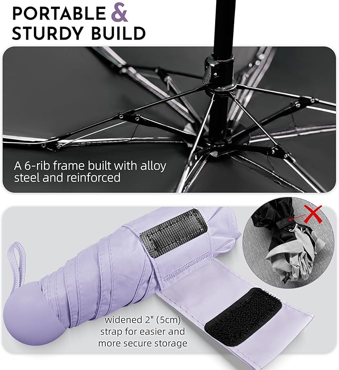 Travel Mini Umbrella Compact Small & Lightweight, UV Rain Protection, Pocket-Sized Folding Umbrellas with Quickdraw & Case for Men Women & Kids Backpack
