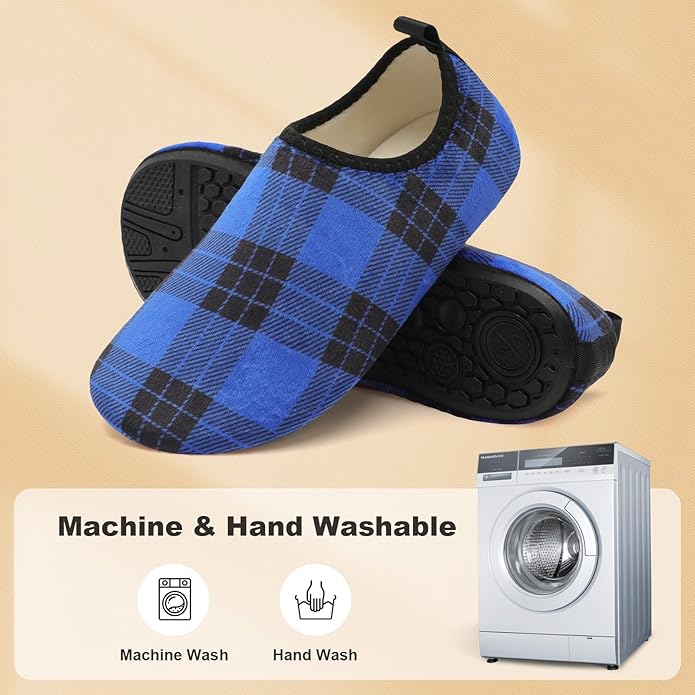 QFH Womens & Mens Cozy House Slippers - Portable Travel Shoes with Flexible Rubber Sole & Soft Velvet Lining
