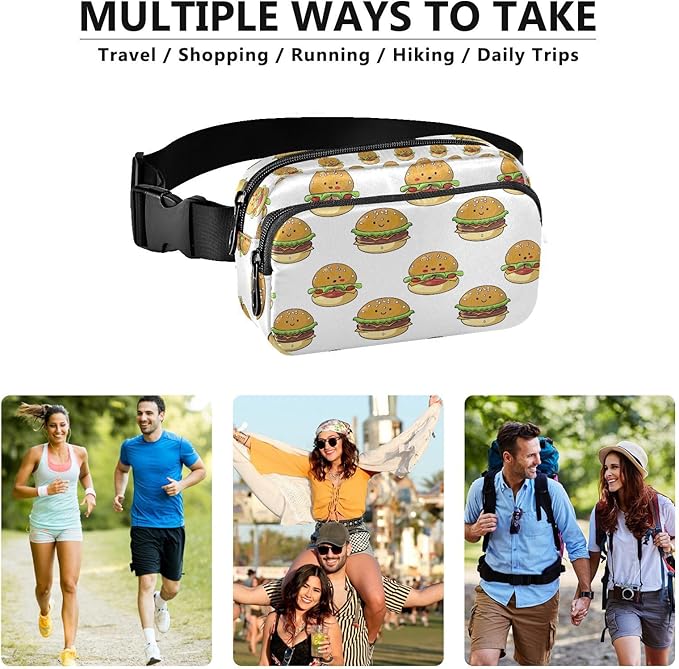 Kawaii Hamburger Fanny Pack for Women Men Water Resistant Fashion Waist Packs with Adjustable Strap Belt Bag for Travel Workout Jogging Hiking 21219478