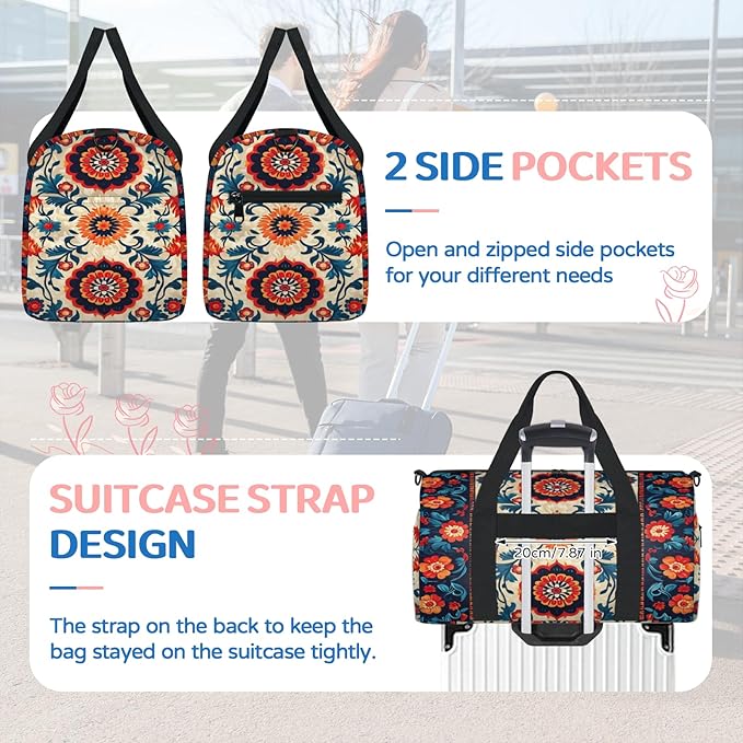 Abstract Colorful Flower Travel Duffle Bag for Women Men, Overnight Weekender Bag, Carry on Tote for Sport Gym