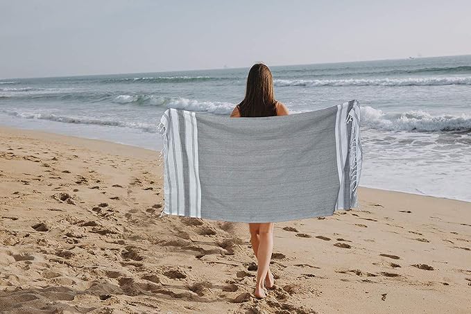 GLAMBURG Peshtemal Turkish Towel - Beach Towels Oversized 36x71 Set of 6, Soft Durable Absorbent Extra Large Bath Sheet Hammam Towel for Adults - Charcoal Grey