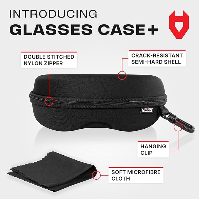 NoCry Glasses Case Hard Shell with Velvet Lining, Reinforced Zipper & Belt Clip — Protective Sunglasses or Eyeglass Case for Sunglass or Safety Glasses, Perfect Storage for Travel — For Men and Women