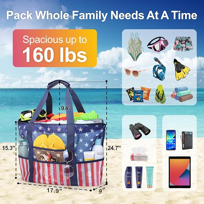 F-color Mesh Beach Bag Family - Large Tote Bag for Cruise Pool Toys Beach Vacation Essentials