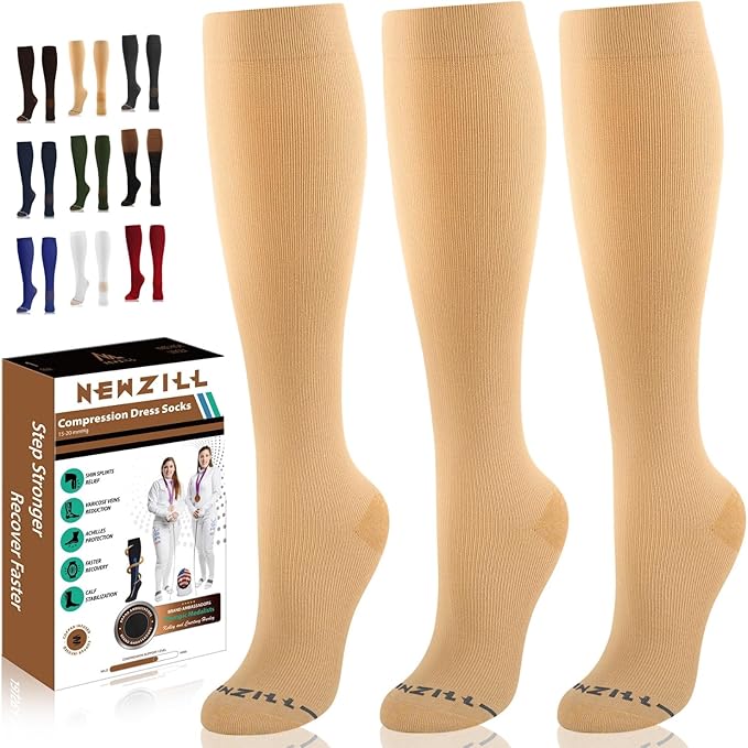 NEWZILL Copper Compression Socks for Women & Men 15-20mmHg Cotton Rich Odor Control Dress Socks for Business Casual Running Medical Athletic Support, Edema Diabetic Relief