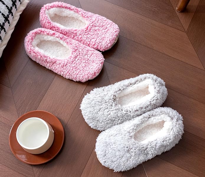 HUGSWEET Slipper for Women Men Thick Warm Fuzzy Slippers With Grips Indoor Cozy Fluffy Sherpa Lined Shoe Socks Non-Slip Soft Soles with Gift Box