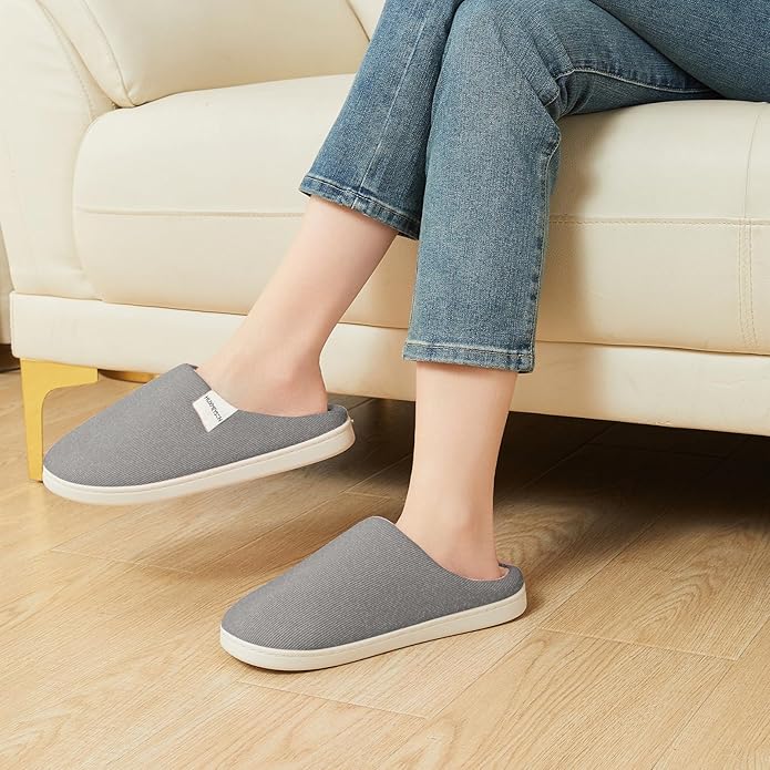 HUXMEYSON Slippers for Women, Womens Slippers Indoor Outdoor with Memory Foam, Cozy & Warm House Slippers for Woman with Anti-Slip Rubber Sole