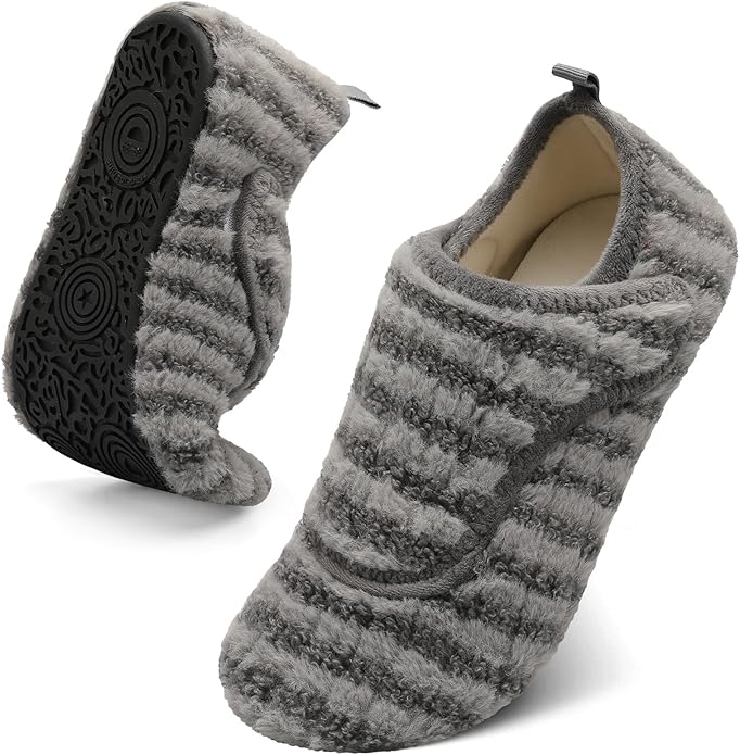BARERUN Slippers for Women Men Wide House Diabetic Shoes for Women Men Warm Arthritis Edema Swollen Neuropathy Socks Slip on Adjustable Fuzzy Comfy Soft Womens Mens Bedroom Sliipers