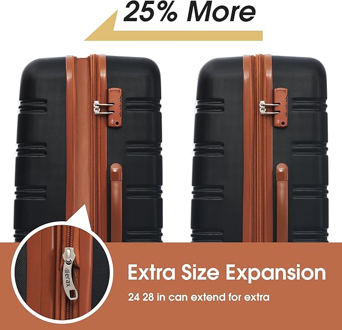 Merax Luggage sets of 13 Piece 16 20 20 28 IN Carry on Luggage Hard Case Black and Brown Luggage Expandable Checked Luggage Suitcase Set with Wheels
