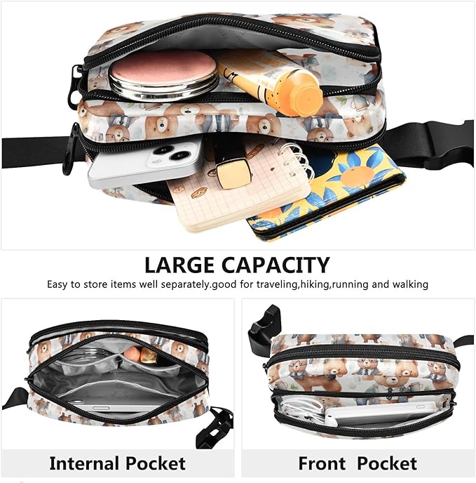 Cute Bears in Suits Fanny Pack for Women Men Water Resistant Fashion Waist Packs with Adjustable Strap Belt Bag for Travel Workout Jogging Hiking 21219732