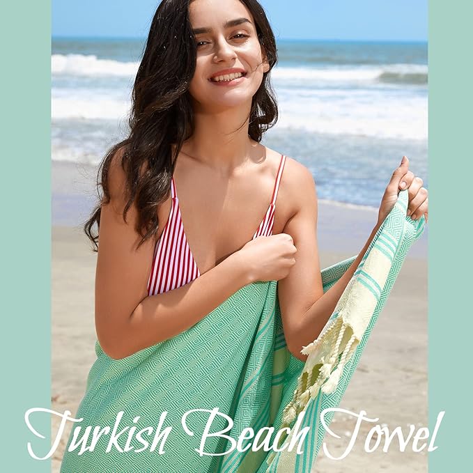 Your Choice Turkish Beach Towel (71x41) - 100% Cotton Turkish Towel, Sand Free Quick Dry Oversized, Lightweight Compact Travel Towel - Color Mint Green