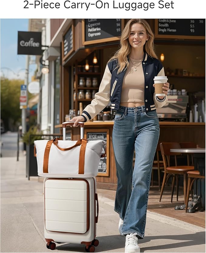 Carry On Luggage 22x14x9 Airline Approved, 20" Hardside Suitcase with Front Pocket for Laptop, Lightweight Spinner Luggage with TSA Lock & Matching Tote Bag (3 Piece Sets, Black)
