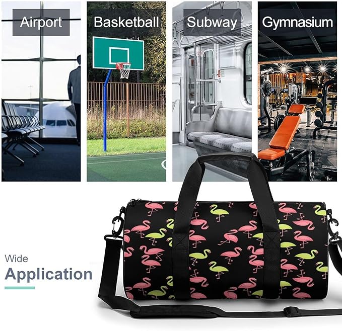 Gym Sports Travel Workout Bag Pink And Turquoise Flamingo Dance Gymnastics Bag Lightweight Carry On Bags Foldable Overnight Bags