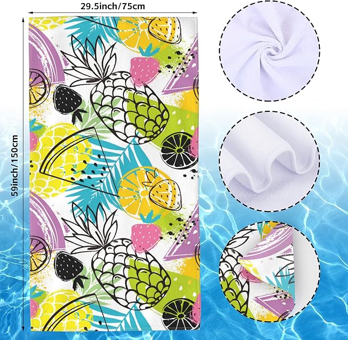 Strawberry Microfiber Beach Towels,Tropical Abstract Pineapple Strawberry and Orange Oversized Absorbent Bath Towels,Soft Quick Dry Thin Camping Towel for Adults Women Men,29.5"×59"