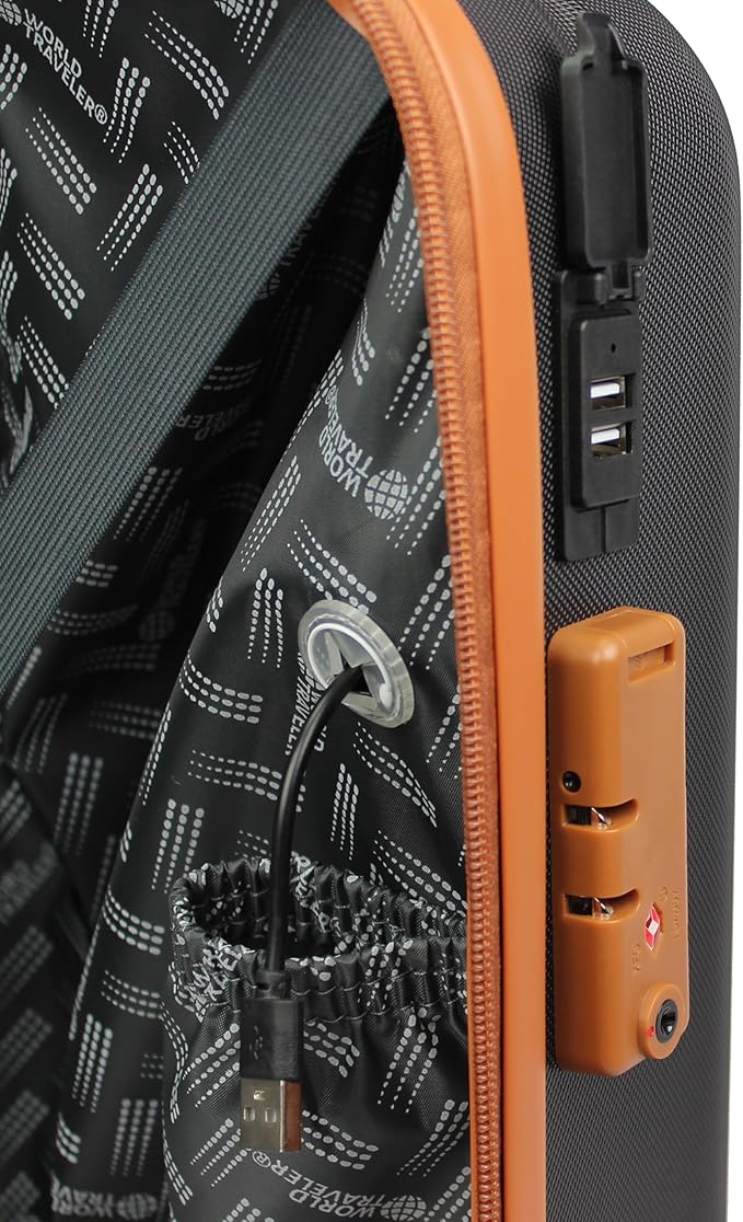 World Traveler Garland Lightweight Hardside 20-Inch Carry-On Expandable Spinner Luggage with TSA Lock & USB Port - Black