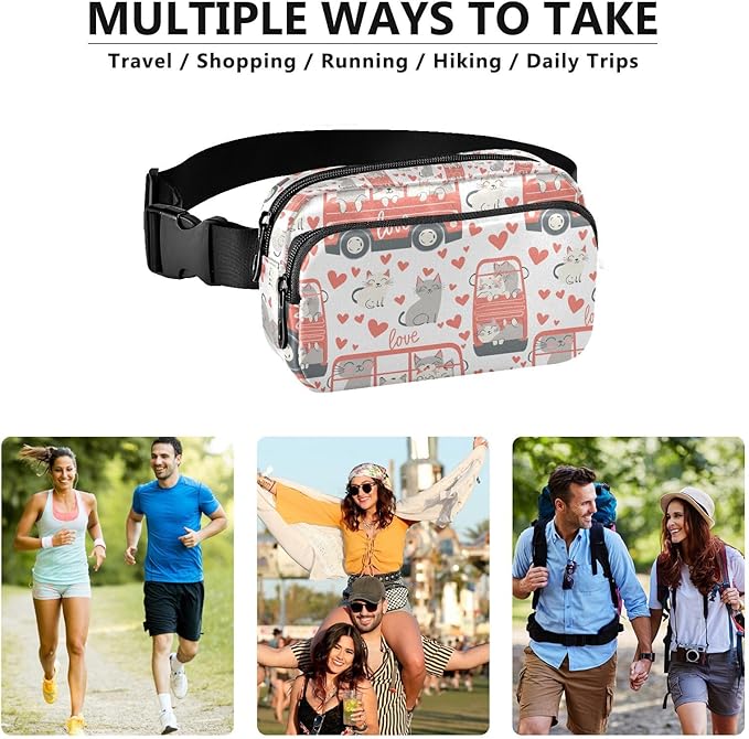 Kawaii Cat Bus Fanny Pack for Women Men Water Resistant Fashion Waist Packs with Adjustable Strap Belt Bag for Travel Workout Jogging Hiking 21220291