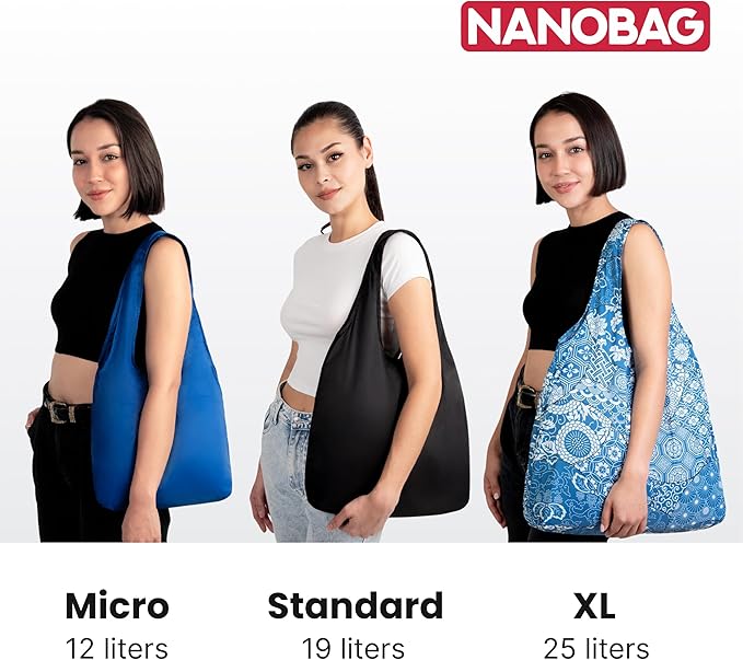 Nanobag Ultralight Foldable Tote for Women & Men, Reusable Grocery & Travel Bag, Packable Collapsible Compact Market Essential (Standard Pixels)