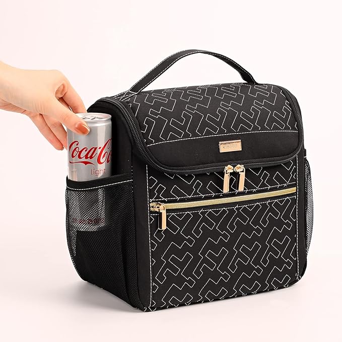 NISHEL Lunch Bag for Women, Portable Insulated Meal Box with Shoulder Strap, Resuable Leakproof Cooler Case for Work, Black