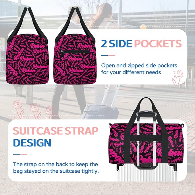 Custom-Dance-Gymnastics-Bag for Girls Personalized Kids Duffle Bag Cheerleader Team Bag for Travel Gym Sport Hot Pink Black