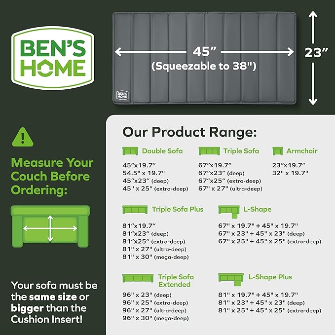 BEN'SHOME® Heavy Duty Loveseat Cushion Support Board for Sagging Sofas | Fits 38"-45", 23" Seat Depth | Protects Your Back from Sinking Seats | .5" Solid Wood, 400 LBS, Anti-Slip, Lifetime Replacement