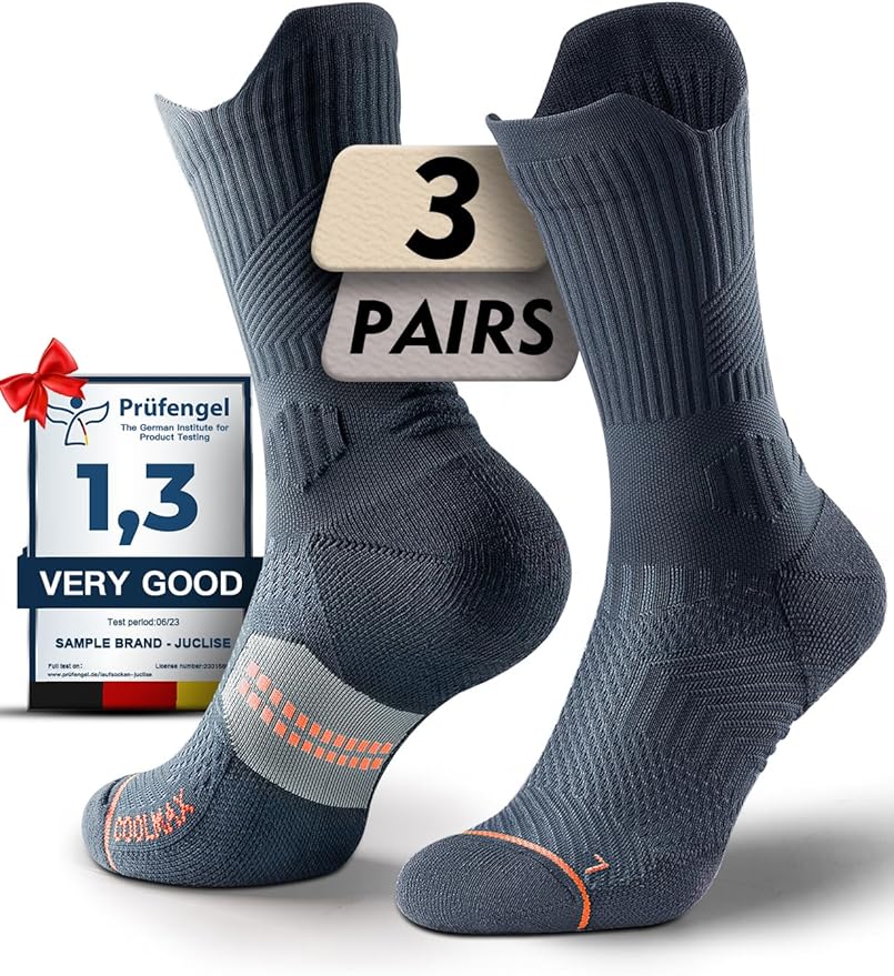Compression Running Socks, Bamboo Viscose Coolmax Moisture-Wicking Anti-Blister Athletic Hiking Workout Gym Padded