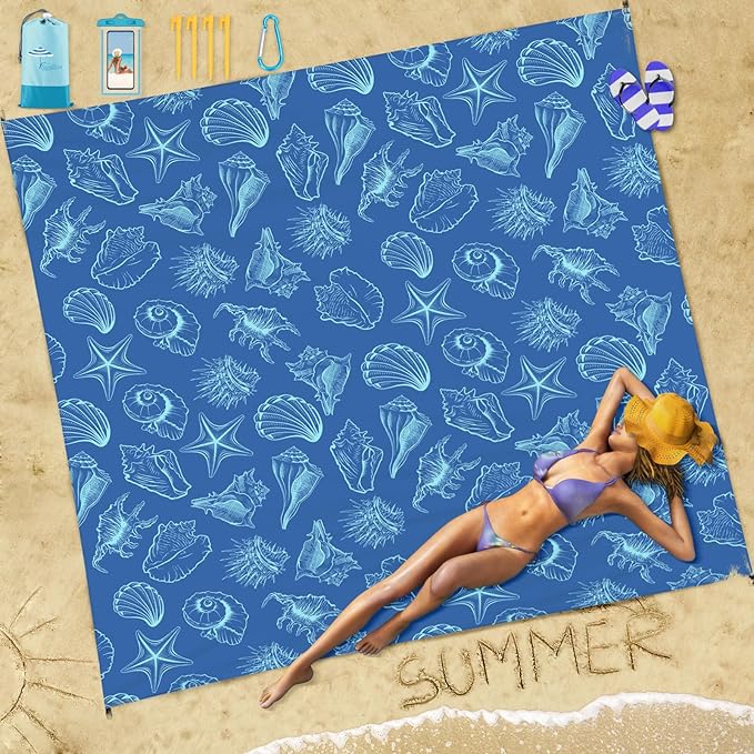 Beach Blanket Sandproof Waterproof 78''×110'' 1-7Adults Oversized,Compact Lightweight Durable Beach Mat for Travel Camping Hiking Picnic Blanket