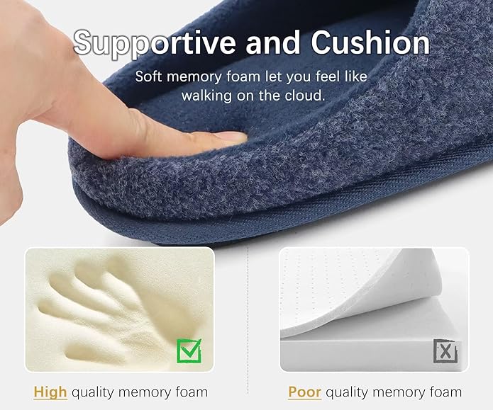 ONCAI Men's House Slippers Memory Foam Slip-On Warm Cozy Scuff Home Bedroom Shoes with Indoor/Outdoor Rubber Soles US Size 7-15