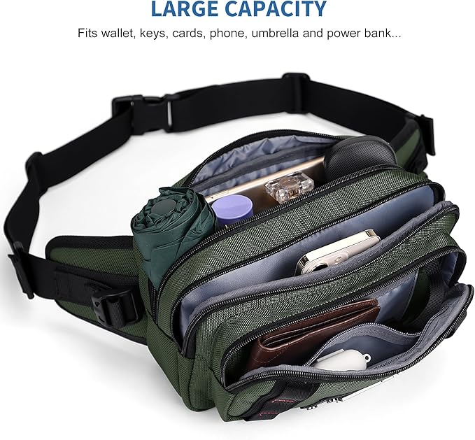 WITZMAN Fanny Pack for Men Casual Waist Bag Travel Mens Belt Bag with Adjustable Strap for Outdoors Cycling Hiking Walking(B732 Army Green)
