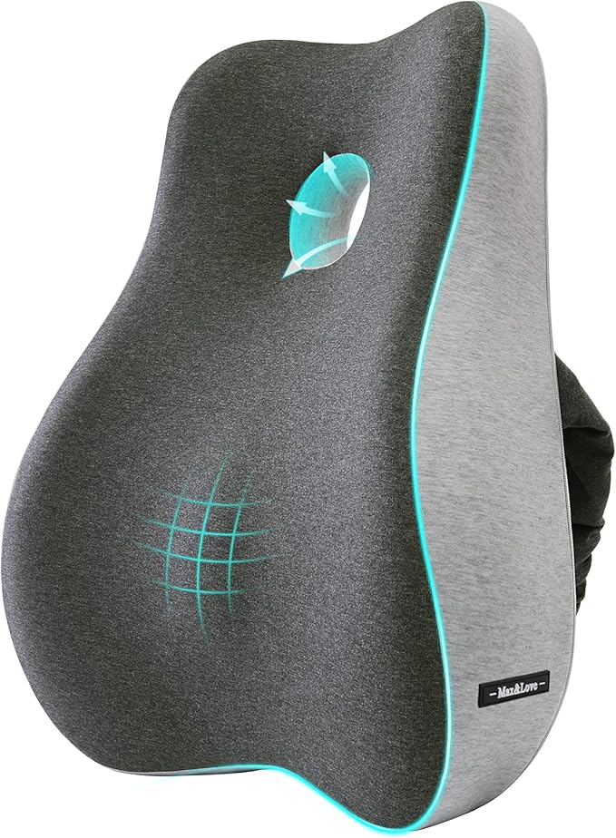 Max&Love Lumbar Support Pillow Cover Ergonomic Design Orthopedic Backrest for Back Pain Relief Memory Foam Back Support for Office Chair Computer Chair Car Seat Recliner and Couch Two-Tone