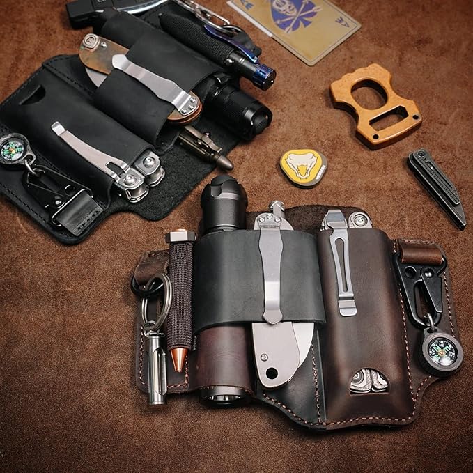 ST1 Leather Multitool Sheath - EDC Belt Organizer for Leatherman Tools, Flashlight, Pen, and Keychain Clip, Durable and Stylish, Great for Work and Daily Use, Ideal Gift for Men