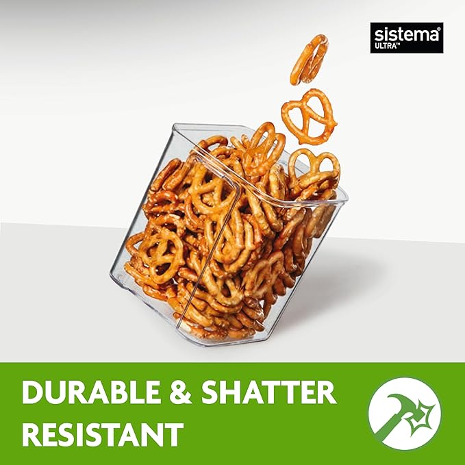 Sistema Tritan Ultra Airtight Pantry & Kitchen Storage Containers, 3-Pack, Clear Stackable Square Food Storage, BPA-Free, Dishwasher & Freezer-Safe (Microwave-Safe Without Lid)