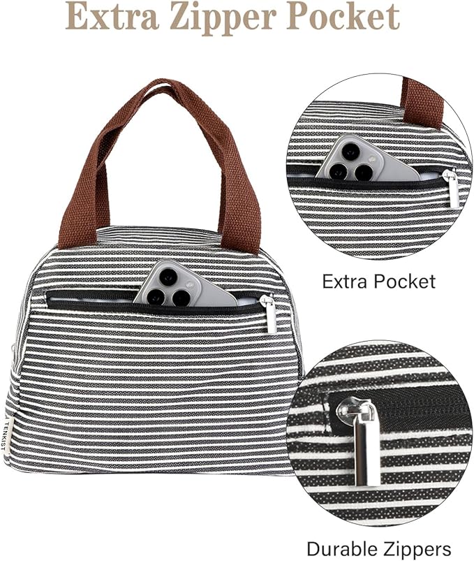 Cute Lunch Box Tote Bag - CoolerCorduroy Insulated Bags for Women - Lightweight Reusable Portable Soft Lunch Pail Kit for Kids Teen Girl Adults Work School Picnic Travel Stripe 8L