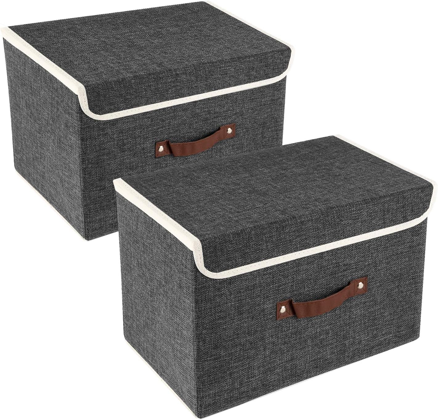 TYEERS Collapsible Storage Boxes, Washable Fabric Storage Bins with Lids, 14.9x9.8x9.8 inches, 2 Pack, Black