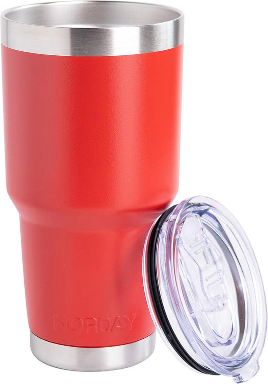 NORDAY | Tumbler with Lid - 30oz - Red Insulated Tumbler - Stainless Steel Tumblers - Double Wall Vacuum Insulated Travel Coffee Mug for Car Cup Holder - Keeps Temperature for 24hr - Anti Spill Lid