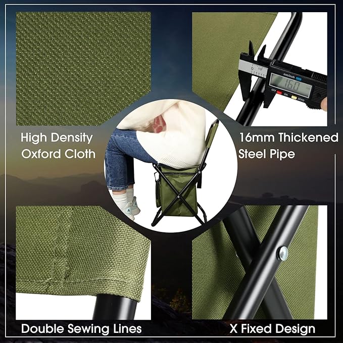 Jerify 2 Pcs Fishing Chair with Cooler Bag Multi-Function Foldable Compact Fishing Stool Hunting Chair Portable Backrest Stool with Folding Backpack for Finishing Camping Hunting Travel(Green)