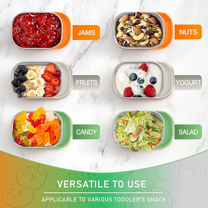 HaWare 8 oz Stainless Steel Snack Containers for Kids, Leak Proof Food Storage Containers with Colorful Silicone Lids, Small Metal Lunch Box for Daycare and School- 3 Packs