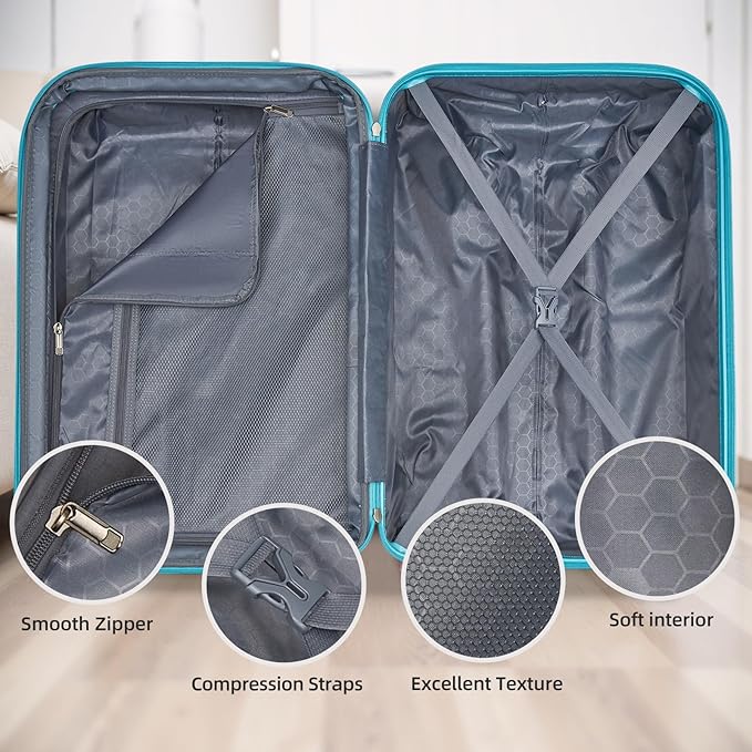 LARVENDER 28 Inch Checked Luggage with Spinner Wheels, PC+ABS Expandable Large Suitcases with Wheels, Travel Luggage sets for Women and Men, Cotton Candy
