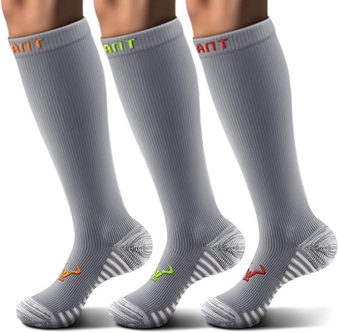 BULLIANT Men Compression Socks 3Pairs-Knee High Socks 15-20 Pressure Unise- Cushioned Sole Extra Wicking