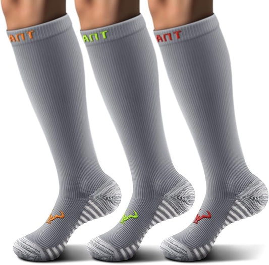 BULLIANT Men Compression Socks 3Pairs-Knee High Socks 15-20 Pressure Unise- Cushioned Sole Extra Wicking