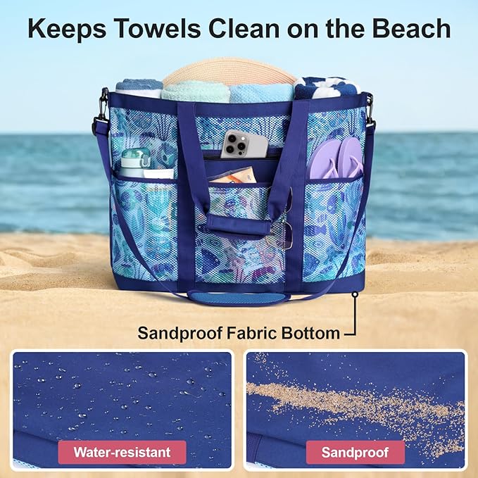 F-color Mesh Beach Bag Family - Large Tote Bag for Cruise Pool Toys Beach Vacation Essentials