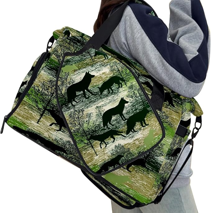 Wild Wolf Green Gym Bag for Women & Tennis Bag, Large Sports Duffel Bag Waterproof with Ventilated Shoe Compartment & Front Racket Sleeve, Lightweight Travel Weekender Overnight Bag