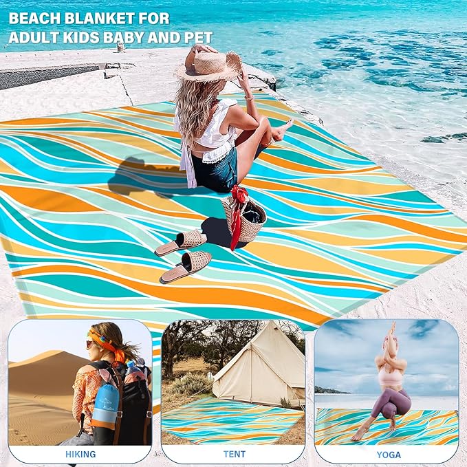 Beach Blanket Oversized Extra Large 78" X 81",Waterproof Sandproof Beach Blanket 1-7 Adults Lightweight Durable for Travel Camping Hiking Picnic