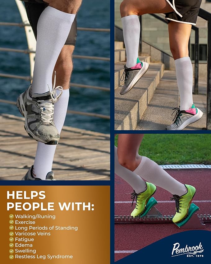 Pembrook 3 Pairs Copper Mens Compression Socks 20-30 mmHg, Running, Hiking, Athletic Cycling, Travel | Circulation Support