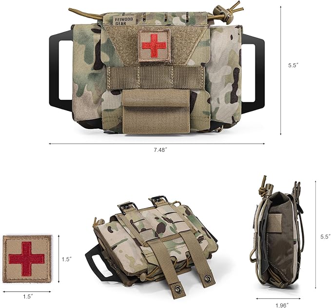 Tactical IFAK Pouch, Rapid Tear-Away First Aid Kit Two-Piece System Medical Pouches Emergency Survival Bag for Outdoor Travel Hiking