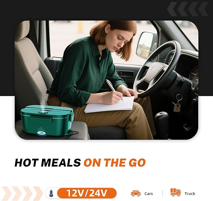 Heated Lunch Box,120W Electric Lunch Box for Adults with 1.5L 304 Stainless Steel Container, 12V/24V/110V Lonchera Eléctrica Portátil for Travel,Work,Car,Truck (Dark Green, 1.5L x 4)