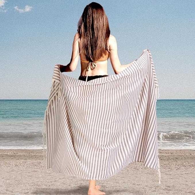 4 Pack Turkish Striped Beach Towels Bulk Oversized 39"x71" Large Bath and Pool Set Quick Dry Lightweight Travel Towel for Adult,100% Cotton