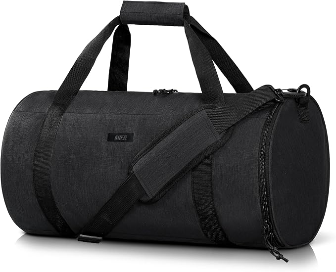 MIER Gym Bag Round Duffle Bag with Shoe Compartment & Wet Pocket, Lightweight Carry on Duffel for Men Women Workout Fitness Travel Sports, 24L, Black