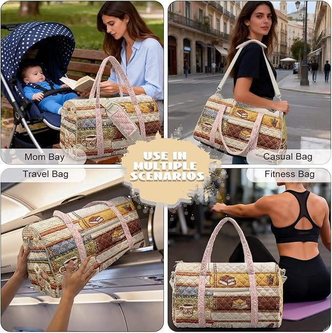 COEQINE Quilted Duffle Print Travel Gym Bag for Women Travel Book Themed Quilted Tote Bag For Womens Carry On Weekender Gym Bag&toiletry Bag,Purses for Woman