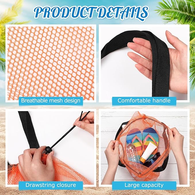 18 Pcs Mesh Beach Pool Tote Bags Bulk, Cute Drawstring Bag Large Swim Beach Toy Organizer Dopamine for Women Men Travel Lightweight Pool Essentials for Outdoor Swim Travel Shopping Gym