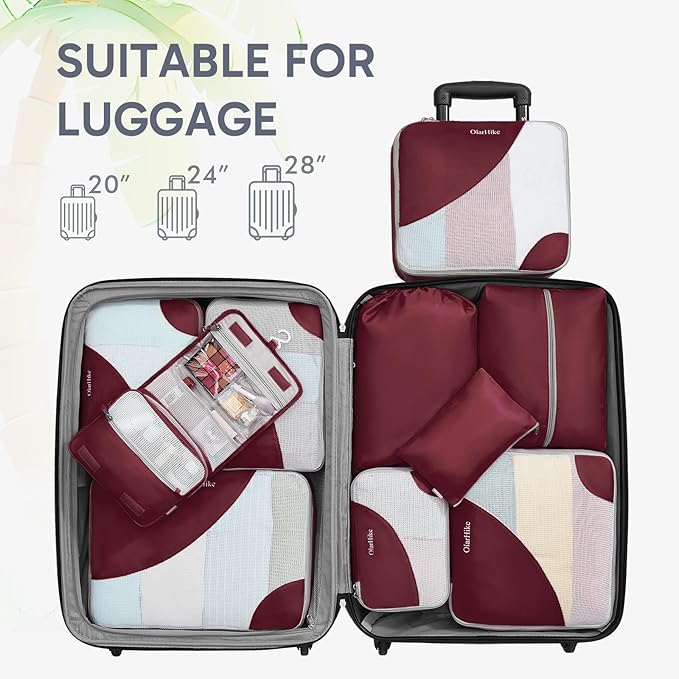 OlarHike Packing Cubes for Travel,10 Set,Burgundy